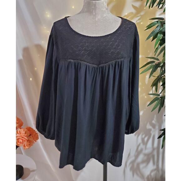 Old Navy NWT Lace Puff Sleeve Scoop Neck Blouse Top Womens Size XXL Black Goth - Picture 1 of 11